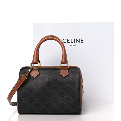 Celine Triomphe Canvas Calfskin Small Boston Bag Tan 10 of 10