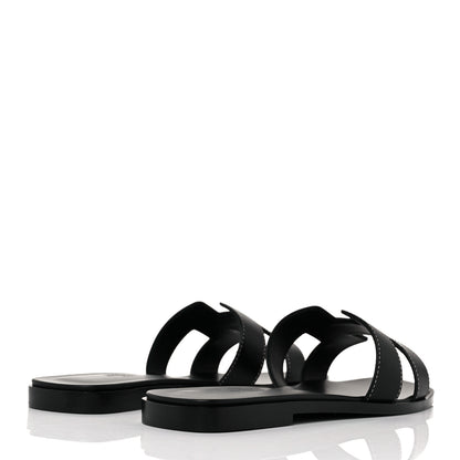 Hermes Box Calfskin Oran Sandals 37.5 Black 4 of 9
