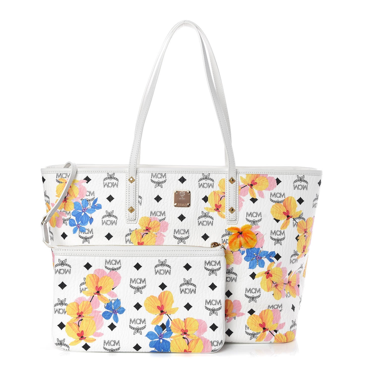 MCM Visetos Medium Anya Essential Floral Print Shopper Tote White 1 of 10