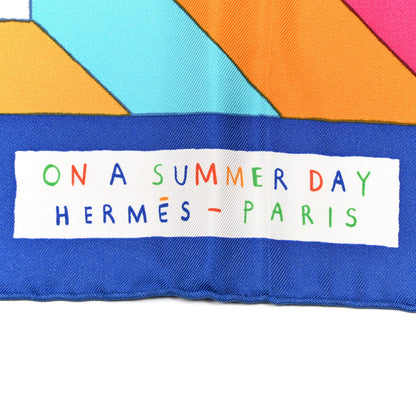 Hermes Silk On A Summer Day Scarf 90 Bleu Roy Rouge Vert 2 of 5