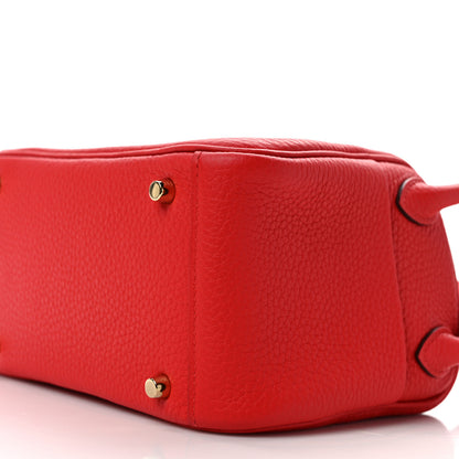 Hermes Taurillon Clemence Mini Lindy 20 Rouge de Coeur 8 of 9