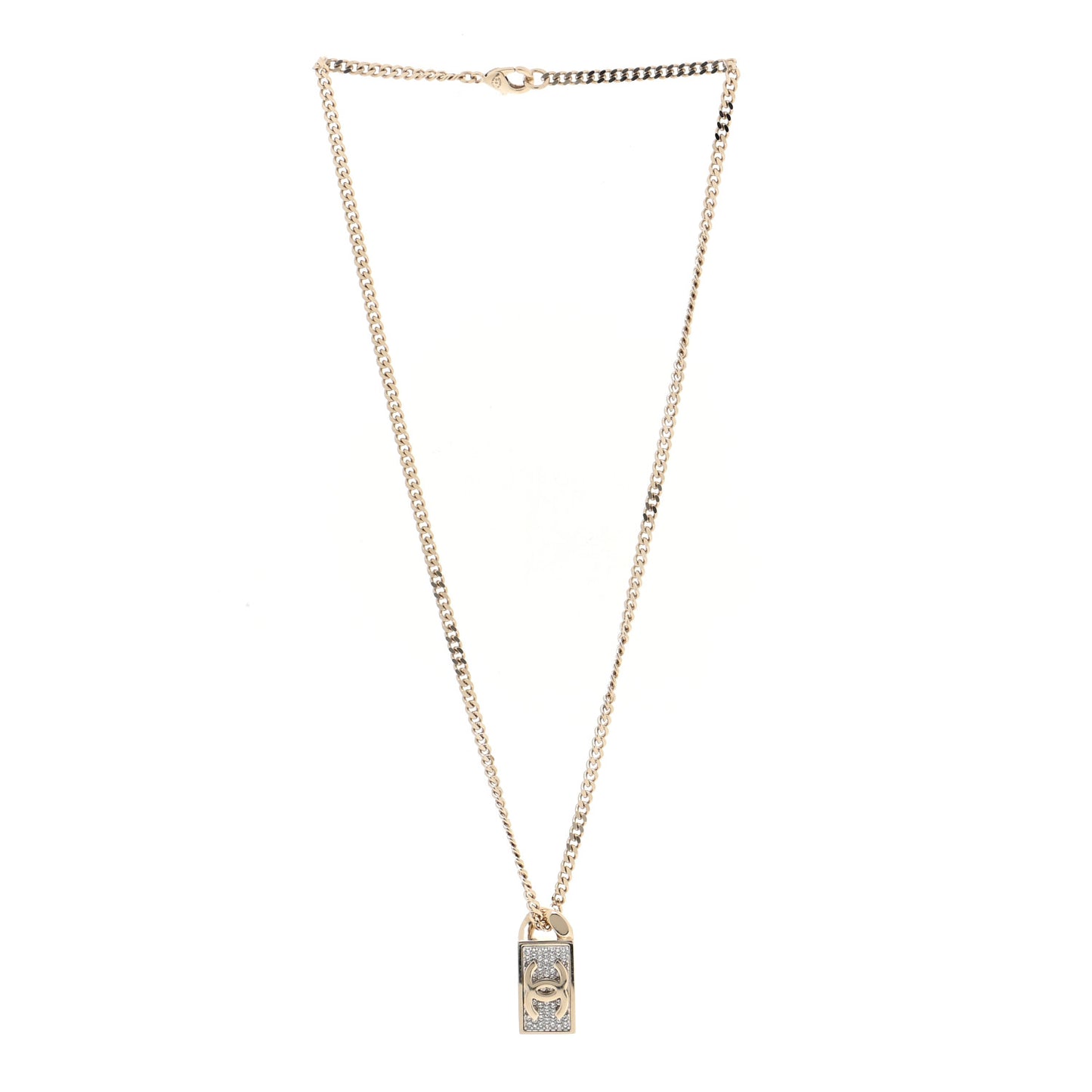 Crystal Dog Tag Charm Necklace Gold