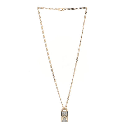 Chanel Crystal Dog Tag Charm Necklace Gold 3 of 5
