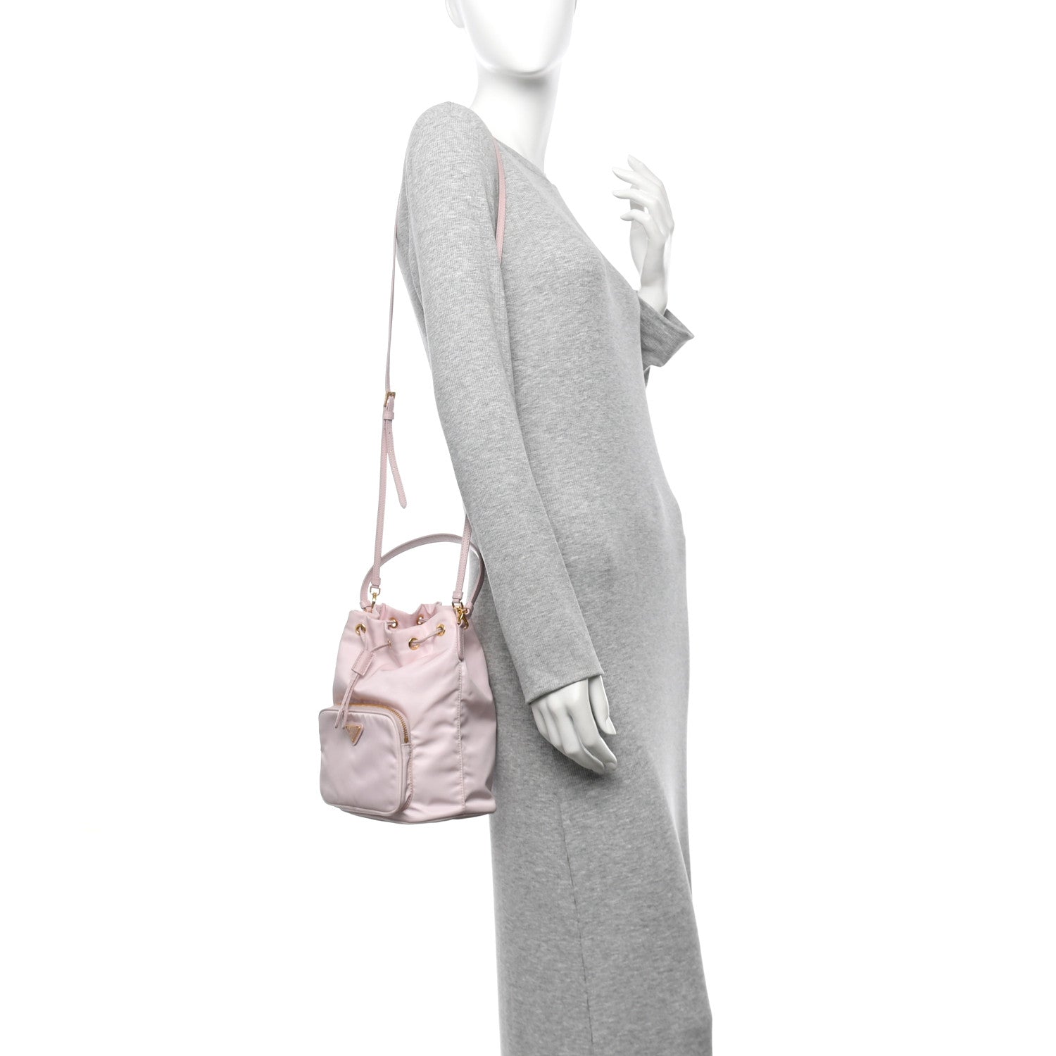 Prada Re-Nylon Saffiano Duet Bucket Crossbody Bag Alabastro 2 of 13