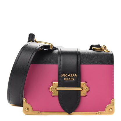 Prada City Calfskin Saffiano Cahier Bag Fuxia Black 1 of 8
