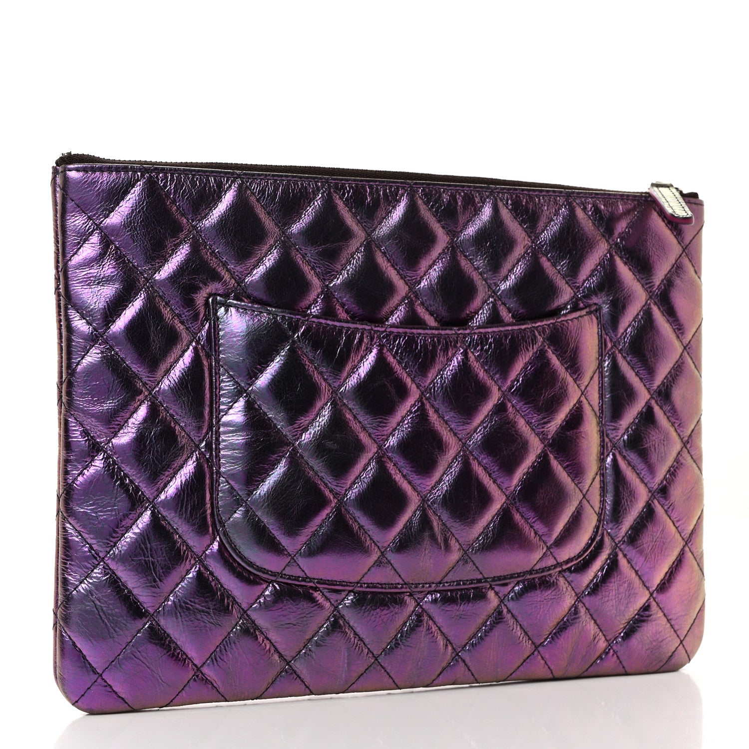Chanel Iridescent Crumpled Calfskin CC Ripples Medium Cosmetic Case Purple 3 of 8