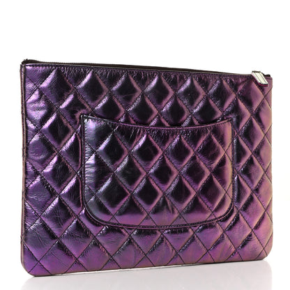 Chanel Iridescent Crumpled Calfskin CC Ripples Medium Cosmetic Case Purple 3 of 8