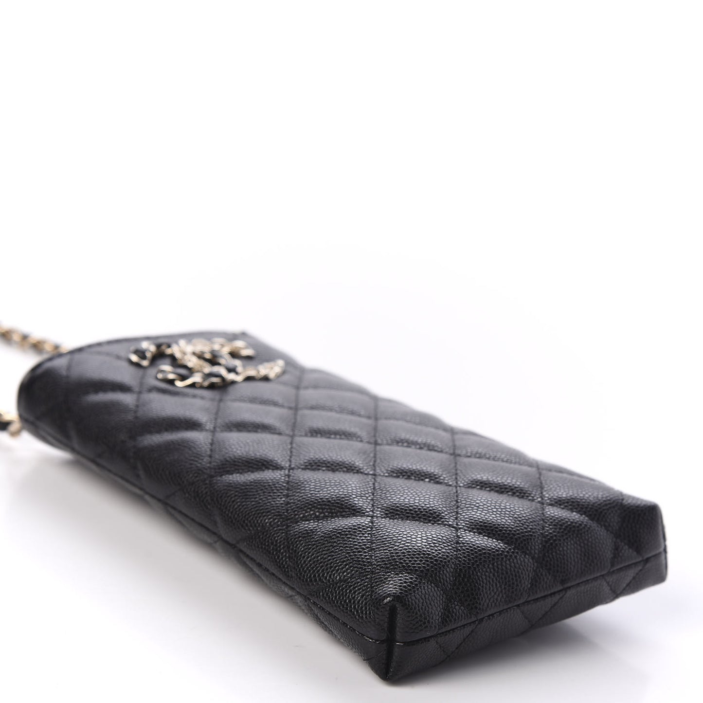 Caviar Quilted French New Wave Phone Holder With Chain Black