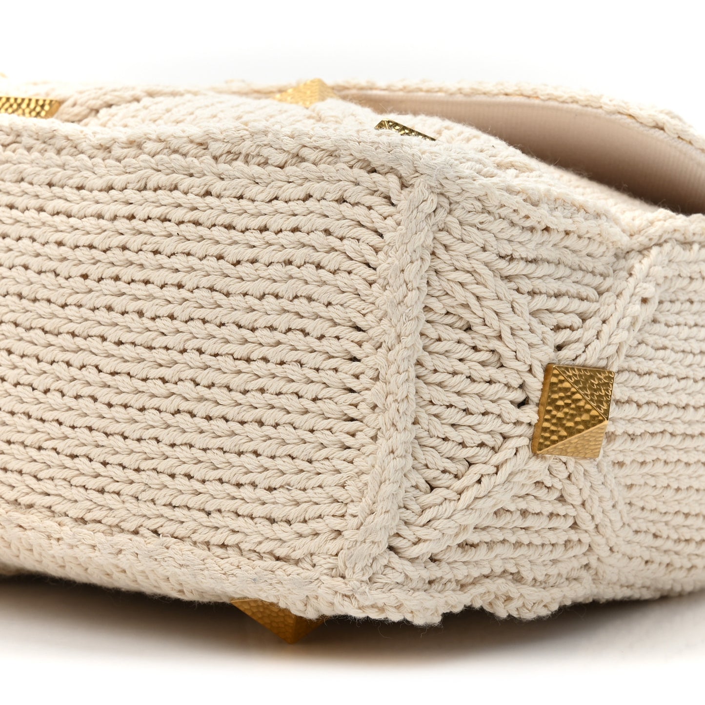 Knit Large Roman Stud Shoulder Bag Ecru