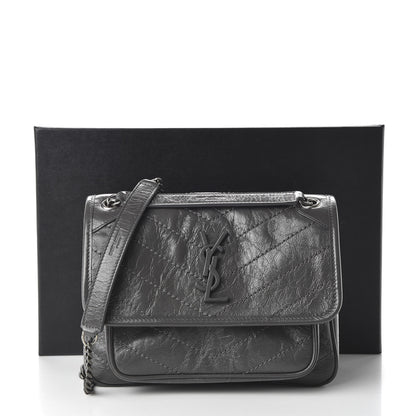 Saint Laurent Crinkled Calfskin Matelasse Monogram Baby Niki Chain Satchel Storm 10 of 10