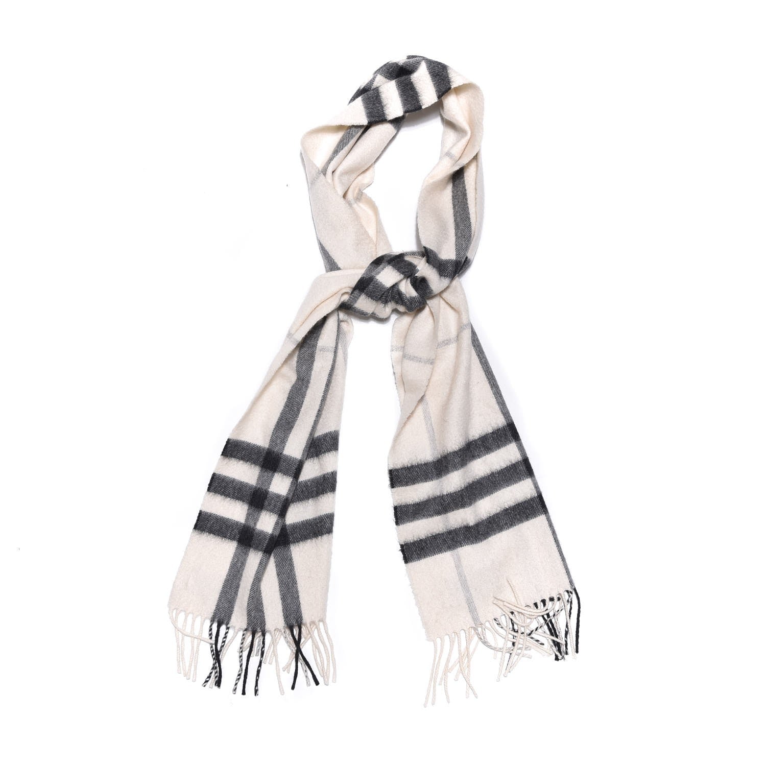 Burberry Cashmere Giant Check Fringe Scarf Natural White 1 of 5