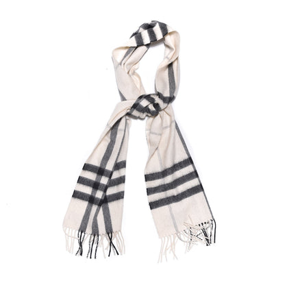 Burberry Cashmere Giant Check Fringe Scarf Natural White 1 of 5