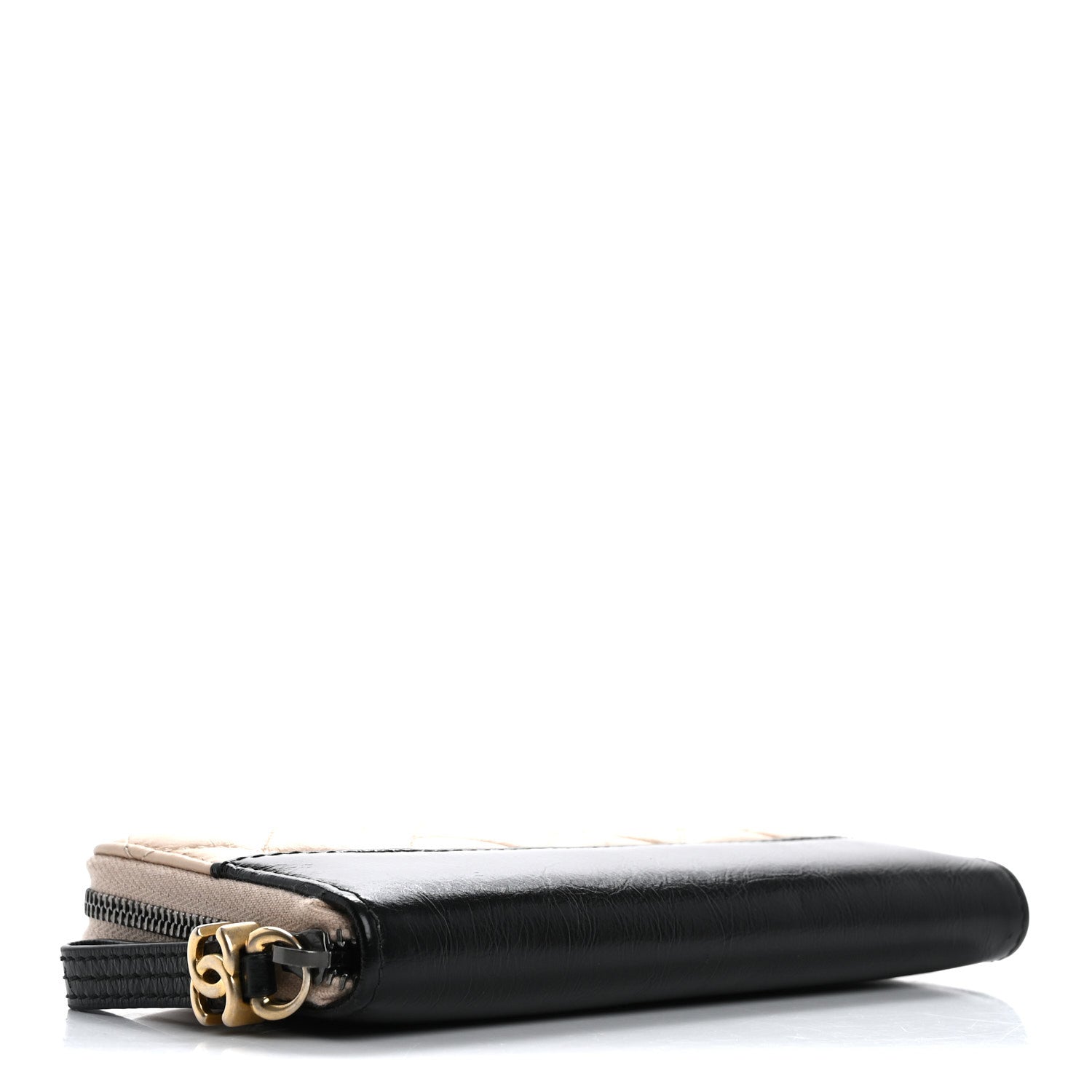 Chanel Aged Calfskin Quilted Small Gabrielle Zip Around Wallet Beige Black 4 of 14