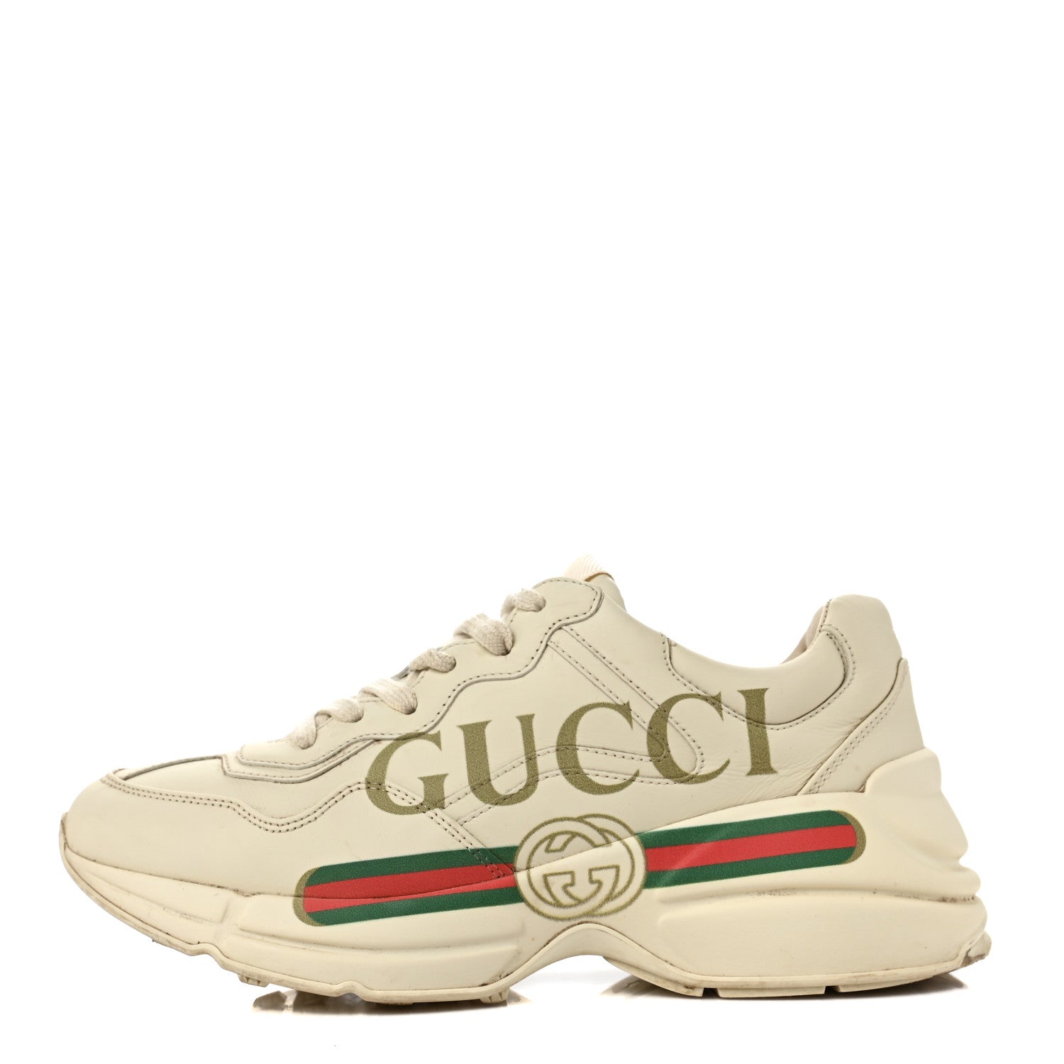 Gucci Calfskin Logo Womens Rhyton Sneakers 37 Ivory 1 of 8