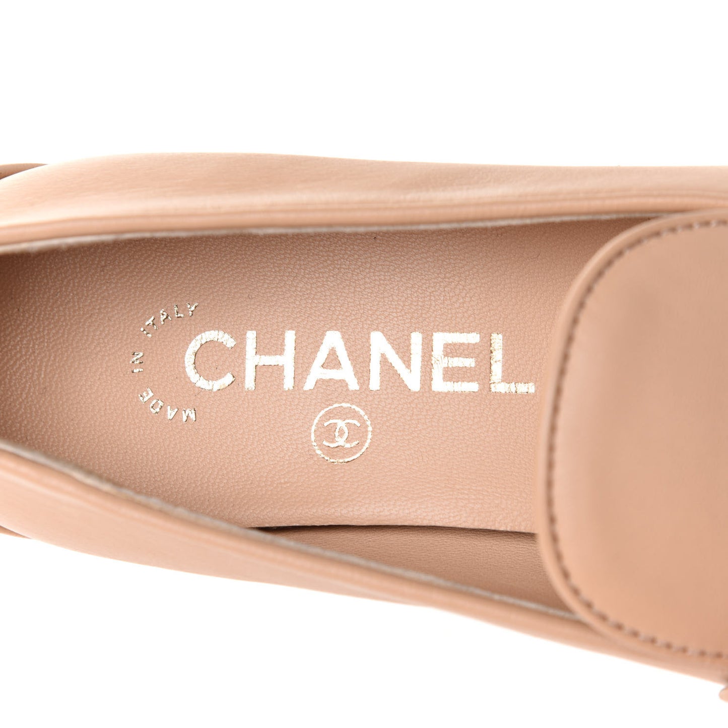 Lambskin Quilted Womens CC Loafers 37 Beige