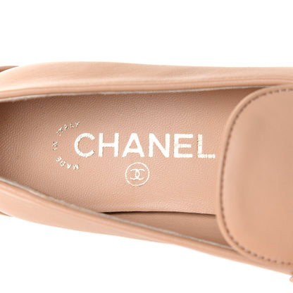 Chanel Lambskin Quilted Womens CC Loafers 37 Beige 7 of 8