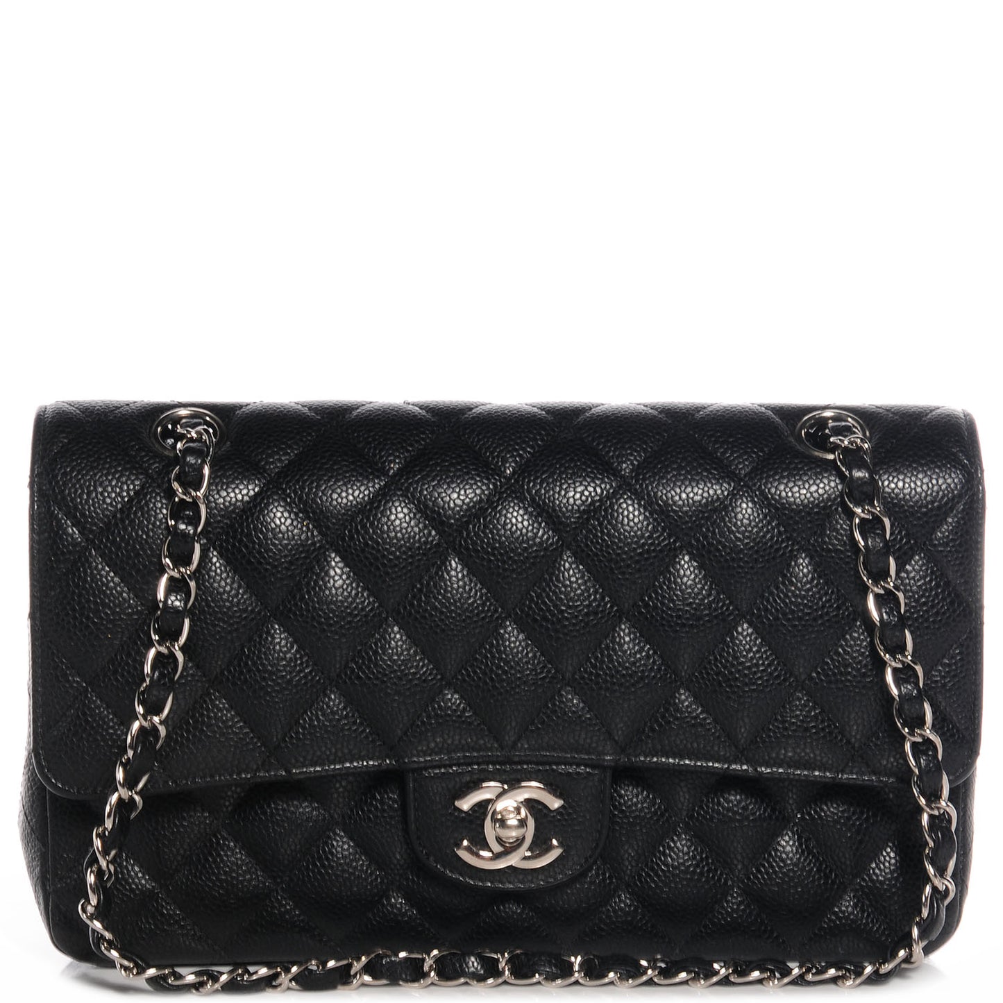 Caviar Quilted Medium Double Flap Black