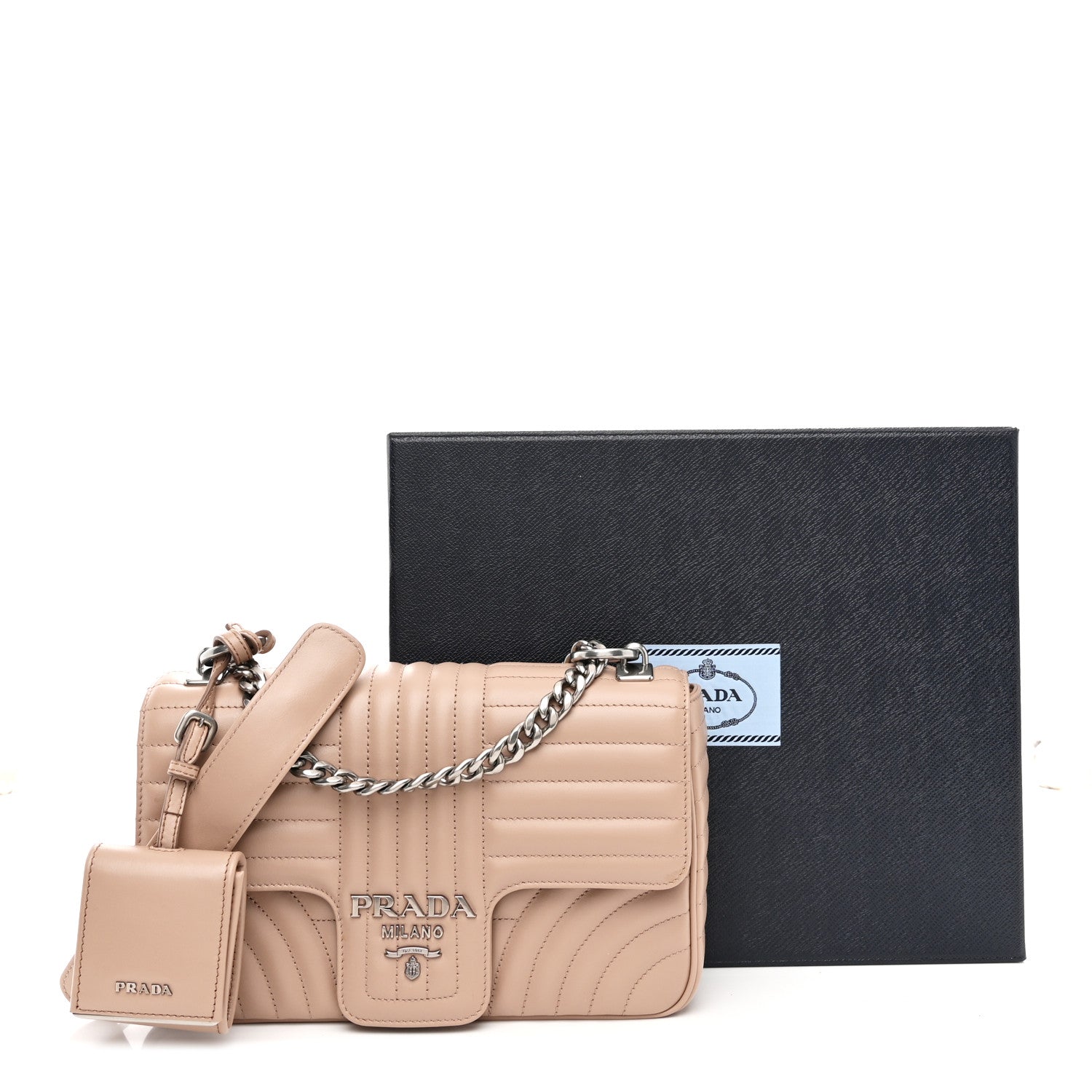 Prada Soft Calfskin Impunture Diagramme Medium Chain Flap Shoulder Bag Cipria 11 of 11