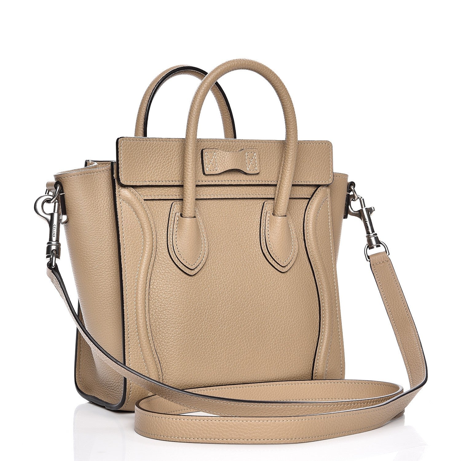 Celine Drummed Calfskin Nano Luggage Dune 4 of 9
