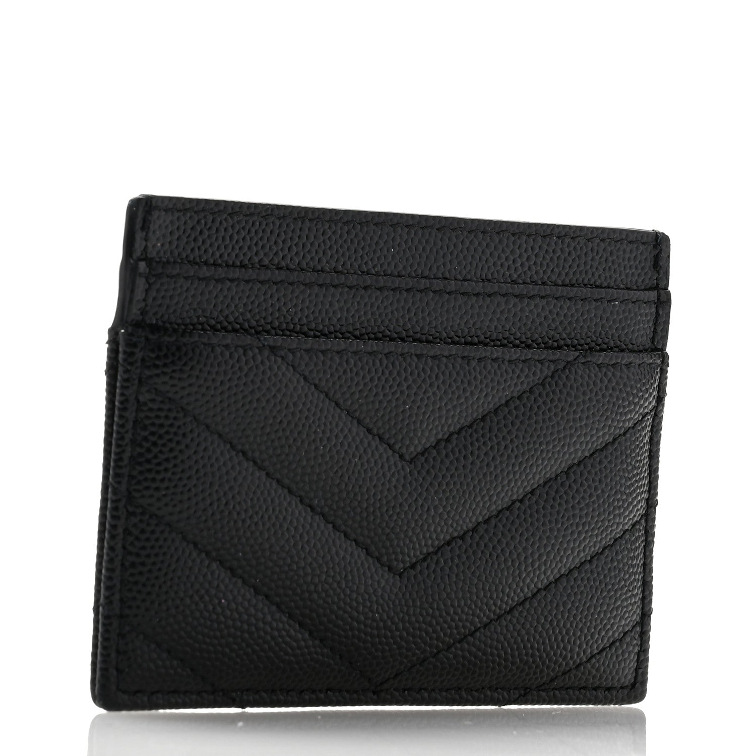 Saint Laurent Grain De Poudre Matelasse Chevron Monogram Credit Card Case Black 3 of 8