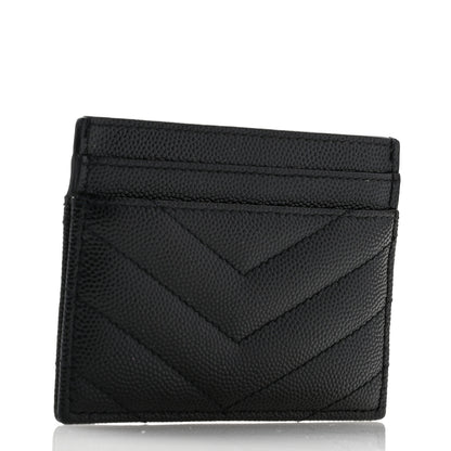 Saint Laurent Grain De Poudre Matelasse Chevron Monogram Credit Card Case Black 3 of 8