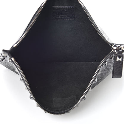Valentino Garavani Pebbled Calfskin Onyx Large Rockstud Rolling Zip Pouch Black 5 of 7