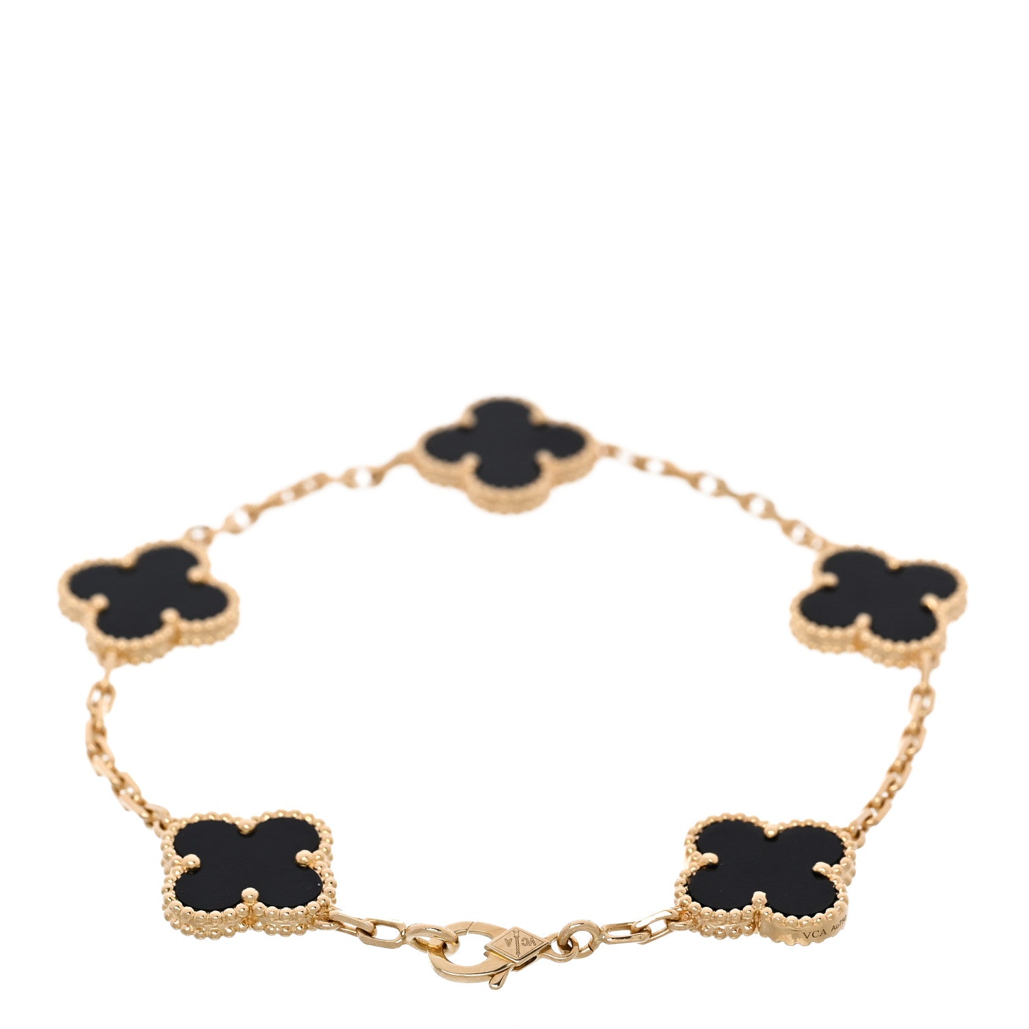 Van Cleef & Arpels 18K Yellow Gold Black Onyx 5 Motifs Vintage Alhambra Bracelet 2 of 5
