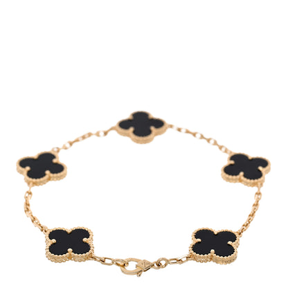 Van Cleef & Arpels 18K Yellow Gold Black Onyx 5 Motifs Vintage Alhambra Bracelet 2 of 5