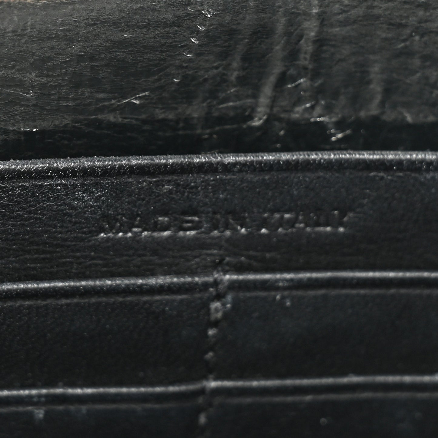 Metallic Crackled Calfskin Kate Monogram Tassel Chain Wallet Antracite Black