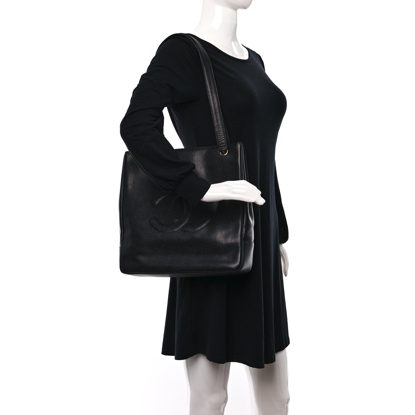 Caviar Large CC Shoulder Bag Black