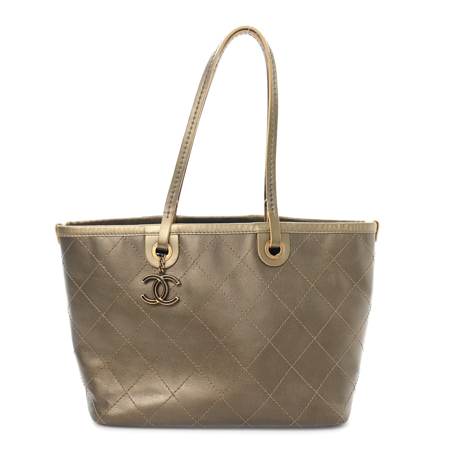 Grained Calfskin Large Shopping Fever Tote Gold
