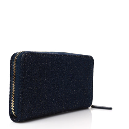 Chanel Lurex Canvas Medium Deauville Zip Around Wallet Navy Blue Gold 3 of 9