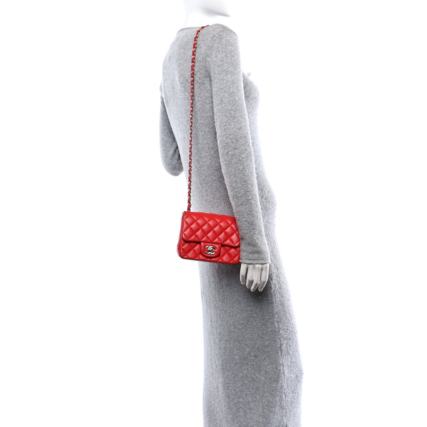 Lambskin Quilted Mini Square Flap Red