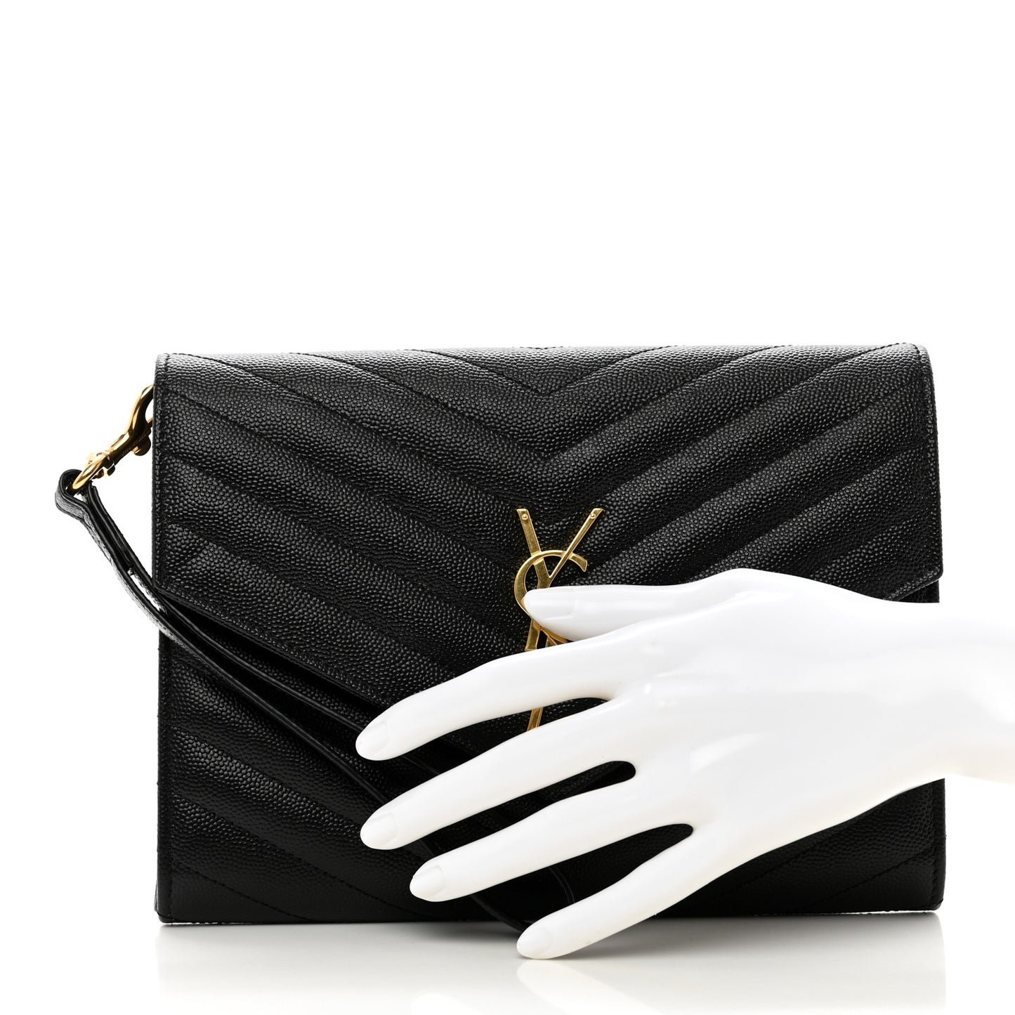 Grain De Poudre Matelasse Chevron Monogram Envelope Clutch Black