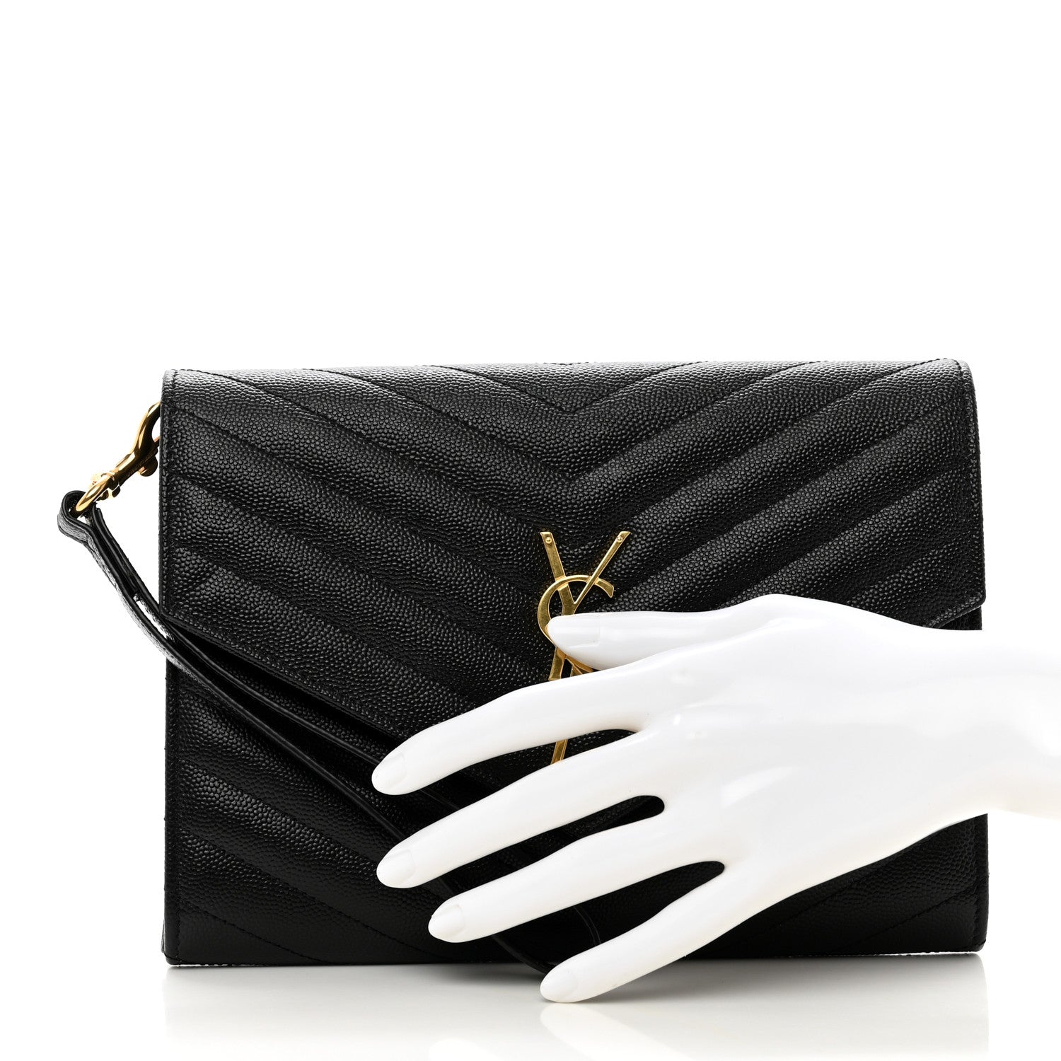 Saint Laurent Grain De Poudre Matelasse Chevron Monogram Envelope Clutch Black 2 of 8