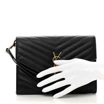 Saint Laurent Grain De Poudre Matelasse Chevron Monogram Envelope Clutch Black 2 of 8