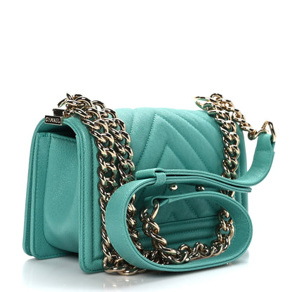 Chanel Caviar Chevron Quilted Small Boy Flap Green 3 of 9