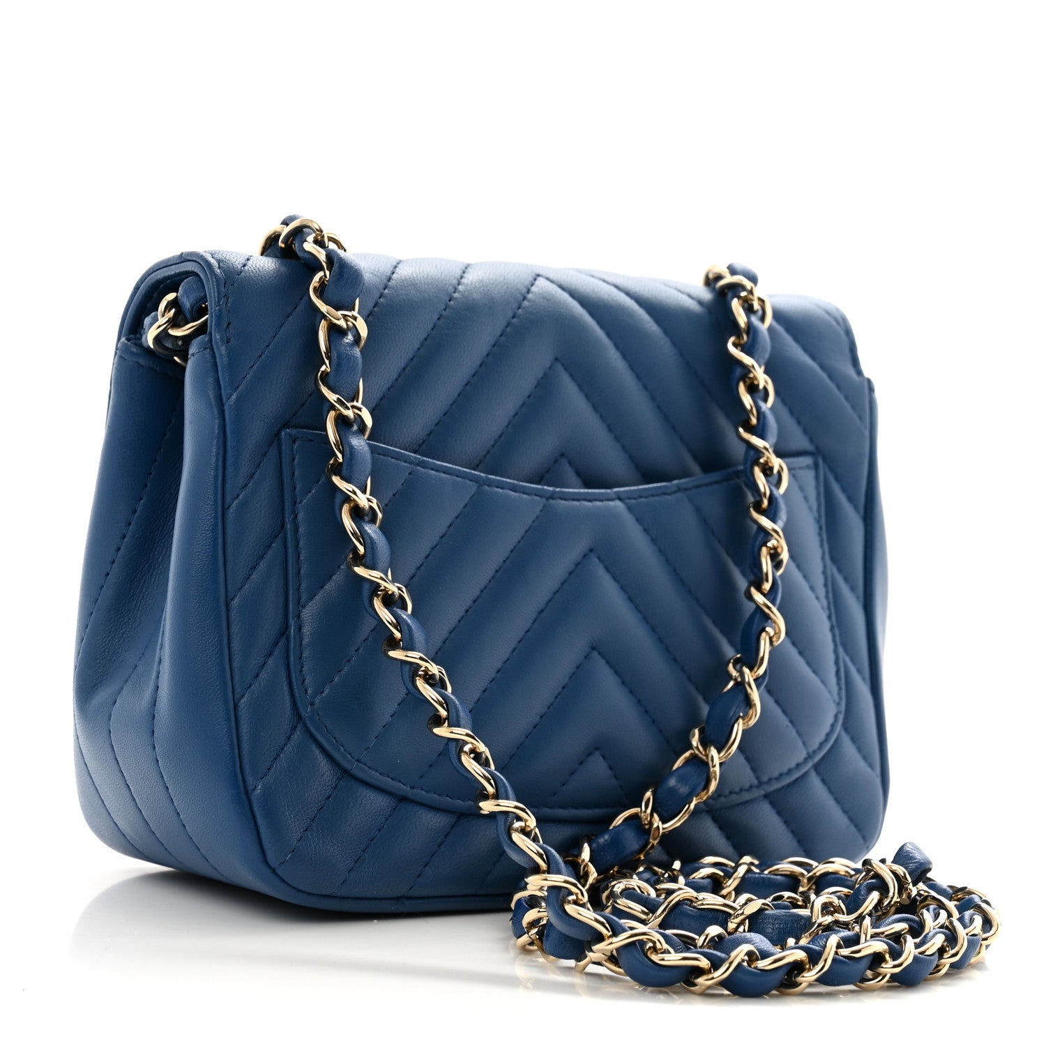 Chanel Lambskin Chevron Quilted Mini Square Flap Blue 3 of 10