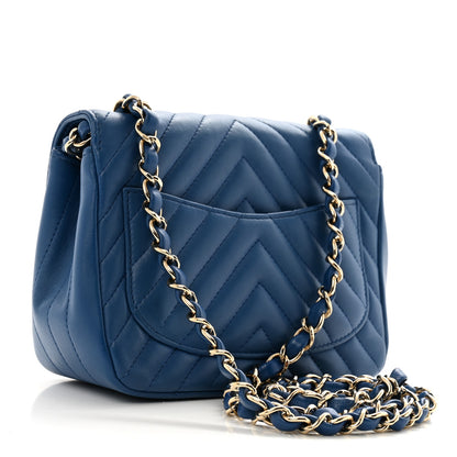 Chanel Lambskin Chevron Quilted Mini Square Flap Blue 3 of 10