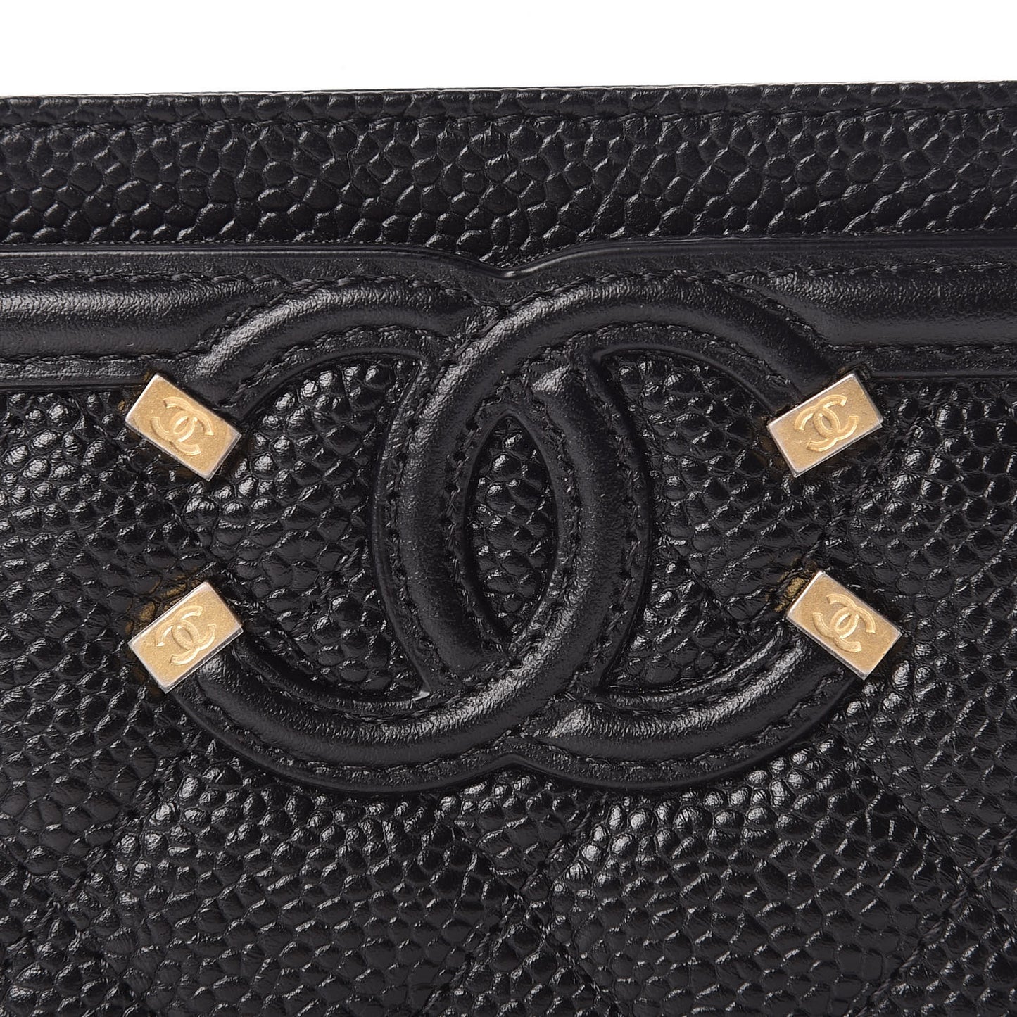 Caviar Quilted Filigree Card Holder Black