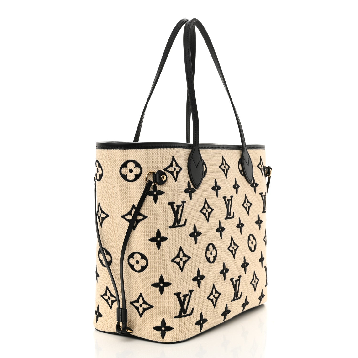 Louis Vuitton Cotton Monogram Embroidered Neverfull MM Beige Black 4 of 10