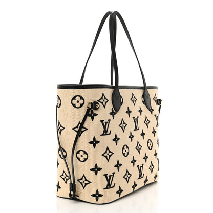 Louis Vuitton Cotton Monogram Embroidered Neverfull MM Beige Black 4 of 10