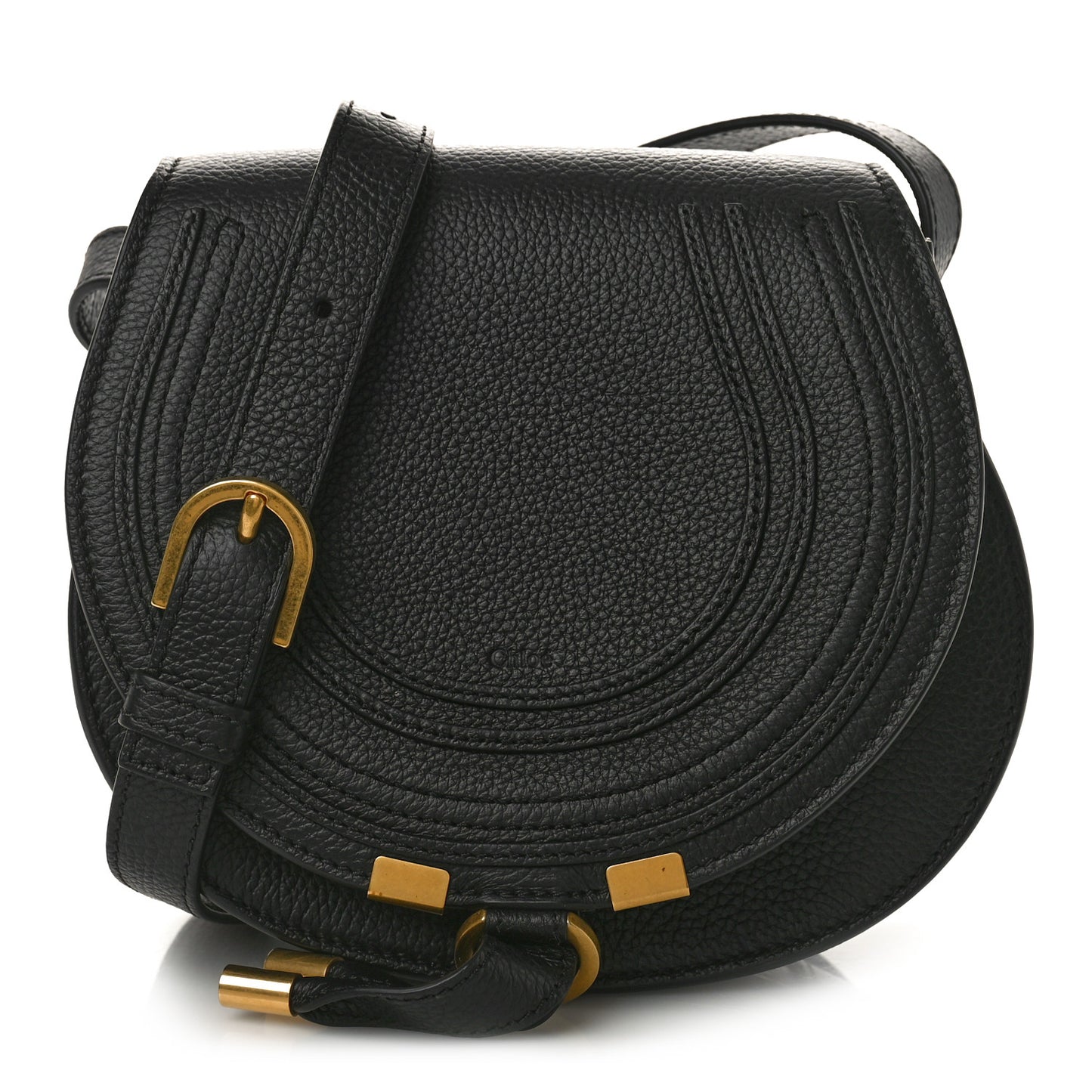Grained Calfskin Small Marcie Saddle Bag Black