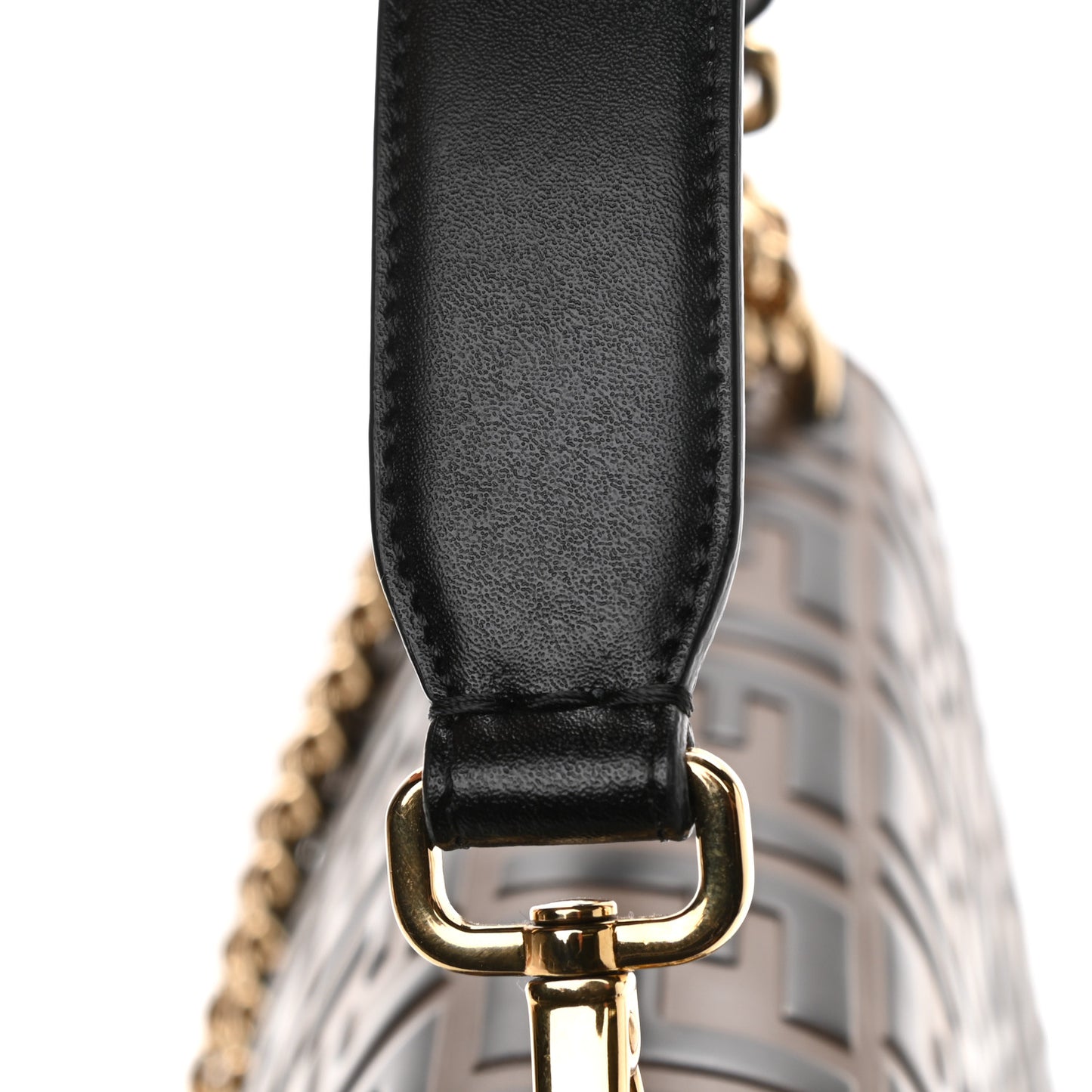Vitello Liberty Bi-Color FF 1974 Embossed Chain Strap Kan U Shoulder Bag Black Maya