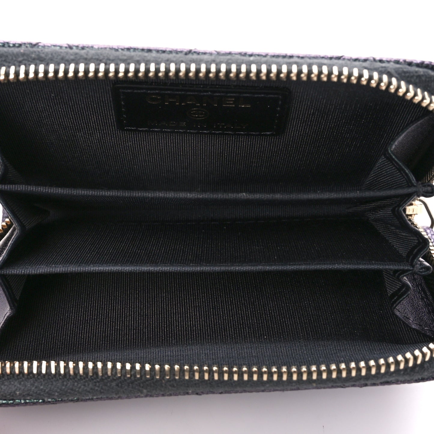 Iridescent Caviar Quilted Zip Coin Purse Black