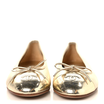 Chanel Metallic Goatskin CC Cap Toe Ballerina Flats 37 Gold 3 of 11