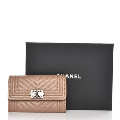 Chanel Caviar Chevron Quilted Boy Card Holder Wallet Dark Beige 9 of 9