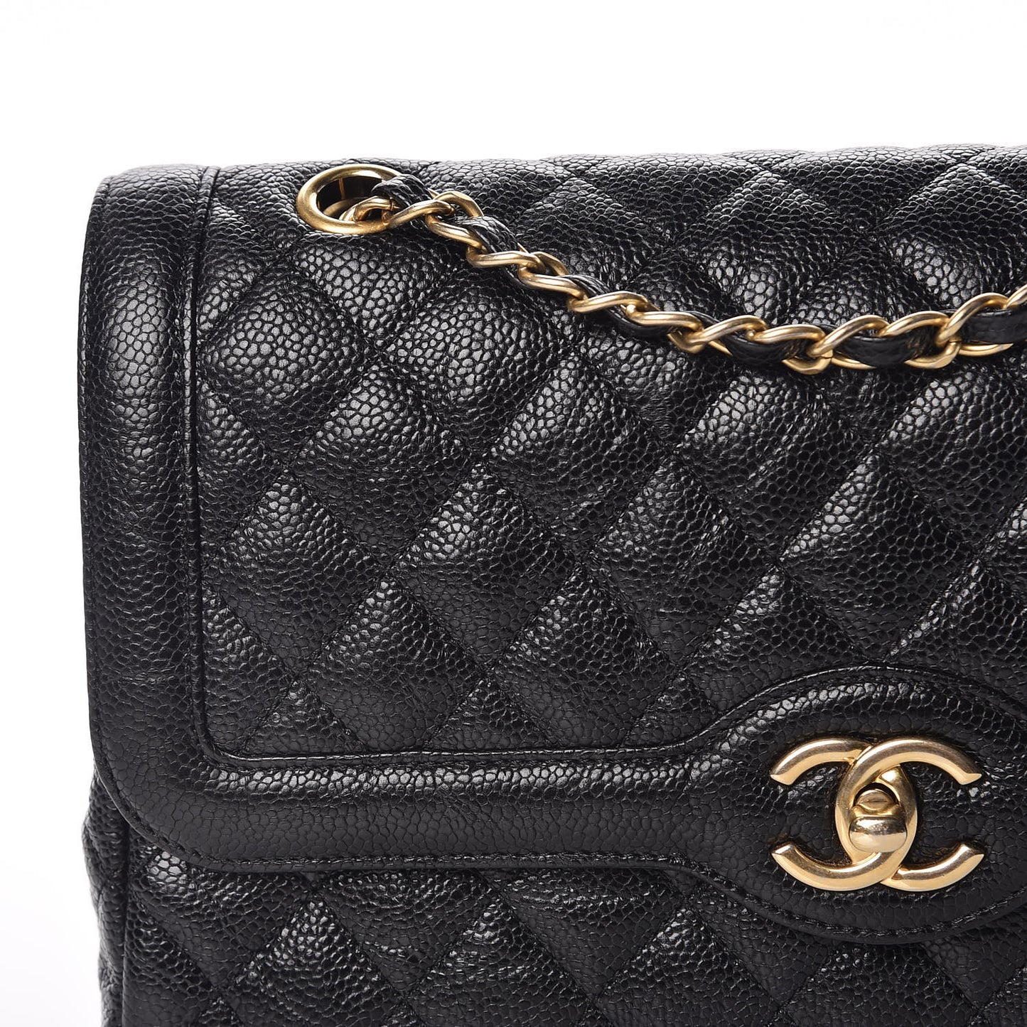 Crumpled Grained Calfskin Quilted Medium Single Flap Black