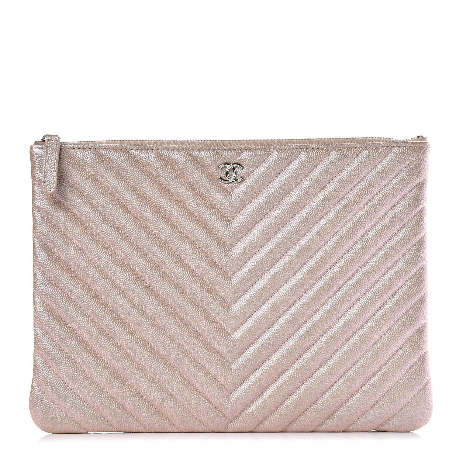 Chanel Iridescent Caviar Chevron Quilted Medium Cosmetic Case Light Gold 1 of 8