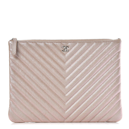 Chanel Iridescent Caviar Chevron Quilted Medium Cosmetic Case Light Gold 1 of 8